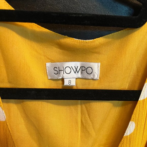 Showpo Laugh It Off Wrap Flowy Dress in Yellow White Polka Dot Flutter Sleeve - Picture 2 of 5